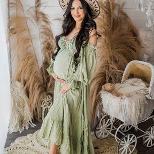 Emmaline hazel and folk sage green boho dress